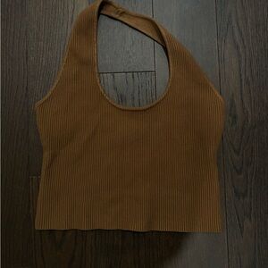 House of Harlow Brown Ribbed Halter Top
